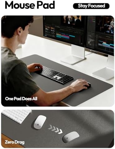 YSAGi Leather Desk Pad Protector, Office Desk Mat, Large Mouse Pad, Non-Slip PU Leather Desk Blotter, Laptop Desk Pad, Waterproof Desk Writing Pad for Office and Home (Dark Grey,55" x 17.2") - Image 5
