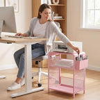 ECOLOVI Small 3 Tier Printer Stand for Under Desk, Height Adjustable Shelf Printer Table with 3 S-Hooks & Basket, Heavy Duty Industrial Storage Shelf for Home Office (Pink) - Image 5