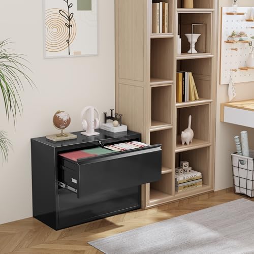 INTERGREAT Lateral File Cabinet 2 Drawer, Black Metal File Cabinets for Home Office, Locking File Cabinet for Letter/Legal/F4/A4 Size, Easy Assembly - Image 7