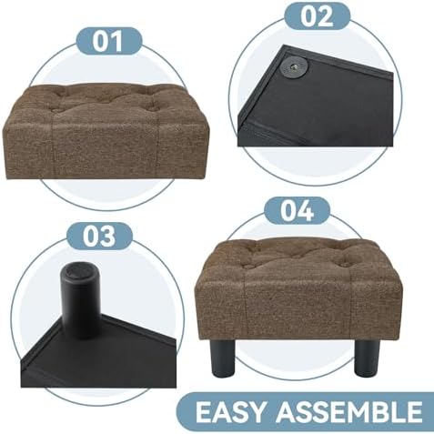 Poofzy Small Foot Stool Ottoman, Linen Ottoman Foot Rest with Legs, Rectangle Foot Rest for Couch, Footstools and Ottomans Small for Living Room and Entryway (Brown) - Image 5