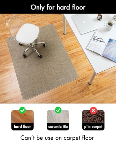 BARoyal Office Chair Mat for Hardwood Floor Under Desk Computer Rolling Chair Mat for Wood/Tile Floor Non-Slip Heavy Duty Desk Rug PVC Plastic Hard Floor Protector 48" x 60"(Linen) - Image 3