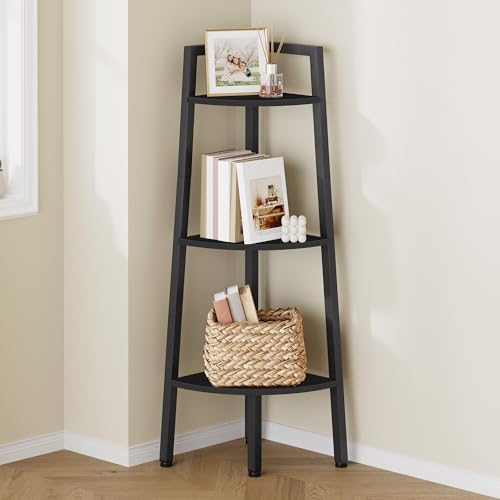 Hoctieon Corner Shelf, 3-Tier 40" Tall Corner Bookshelf, Rustic Ladder Shelf, Industrial Display Stand for Living Room, Kitchen, Home Office, Balcony, Small Space, Metal Frame, Black by Hoctieon