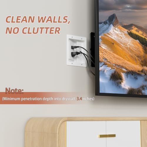 in Wall Cable Management Kit with Brush Wall Plate TV Wire Hider for Wall 2AC Recessed Outlet Box 9.8ft Cord for TV Gaming Consoles Soundbars Home Theater Setups - Image 4