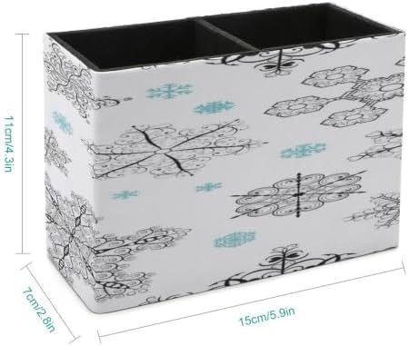 PU Leather Multi-Compartment Pen Holder Desktop Organizer Pencil Cup Storage Caddy for Office Home Supplies Christmas Big Black And Small Blue Flakes On A White Backdrop - Image 2