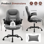 PU Leather Office Chair Swivel Lumbar Support for Short People Grey - Image 2