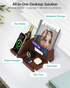 Fast Wireless Charging Station with Desk Organizer for iPhone 17/16/15/15 Pro/14/14 Pro Max/14 Pro/14 Plus/13/13 Pro Max/13 Pro/and iPhone 12/11 Series, Nightstand Desktop Organizer, Brown - Image 4