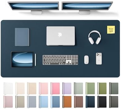 YSAGi Leather Desk Pad Protector, Office Desk Mat, Large Mouse Pad, Non-Slip PU Leather Desk Blotter, Laptop Desk Pad, Waterproof Desk Writing Pad for Office and Home (Dark Blue,55" x 24") by YSAGi