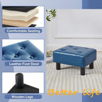 Small Foot Stool Ottoman, Faux Leather Footstool Ottoman Foot Rest for Couch, Rectangle Footstools and Ottomans Small for Living Room, Entryway and Bedroom (Blue) - Image 4