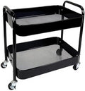 2 Tier Short Rolling Cart with Wheels for Under Desk Storage & Panrty Floor Organizer, Large Capacity Metal Kitchen Utility Cart, Sturdy Makeup Organizer for Small Space with 4 Hooks, Black by LIWNYRK