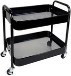 2 Tier Short Rolling Cart with Wheels for Under Desk Storage & Panrty Floor Organizer, Large Capacity Metal Kitchen Utility Cart, Sturdy Makeup Organizer for Small Space with 4 Hooks, Black by LIWNYRK