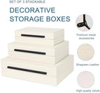 Beige Shagreen Decorative Box Set of 3 - Faux Leather Nesting Storage Boxes with Lids, Large Modern Jewelry Organizer, Stackable Home Decor Box for Bedroom, Bathroom & Office - Image 4