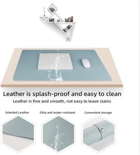 Desk Protecor Mat, Desktop Writing Pad, Large PU Leather Office Desk Mat, Waterproof Non-Slip Writing Desk, Leather Cork Desk Pad with Sewing,Blue,47 * 23 in - Image 2