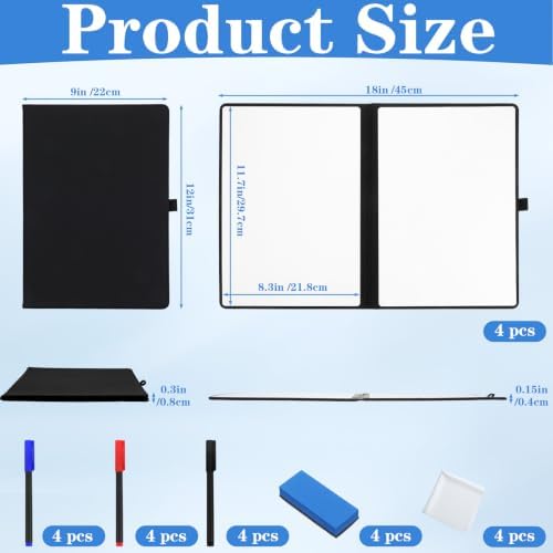 4 Pcs Portable Dry Erase Board 12x9 inch with 3 Markers & Eraser, Foldable - Image 2