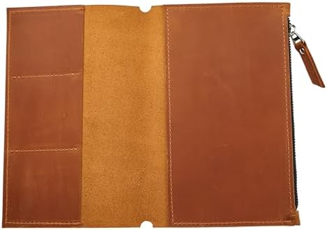 A5 Leather Journal Insert (5.8" x 8.3") – Handmade Leather Organizer Insert with Card Slots & Zipper Pocket, Refillable Notebook Insert for A5 Cover, Leather Journal Accessory, Warm Brown by Unknown