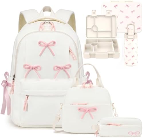 5PCS Bow Backpack for Girls with Bento Box & Water Bottle by Unknown