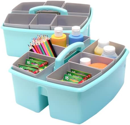Storex Large Classroom Craft Caddy with Cups, 13 x 11 x 6.575 Inches, Teal, Case of 2 (00984A02C) by Storex