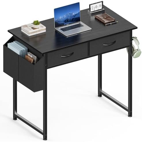 Sweetcrispy 32 Inch Small Computer Desk, Fabric Drawers, Side Bag by Sweetcrispy