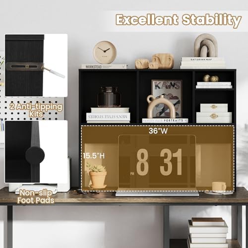 LDAILY Desktop Bookshelf, 2-Tier Office Desk Shelf Organizer Desk Hutch with 4 Shelves, 37’’L Wood Storage Rack Display Shelf for Computer Desk, Office, College Dorm, Bedroom (Black) - Image 4