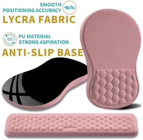 Hokafenle 2 in 1 Ergonomic Mouse Pad Wrist Support & Wrist Rest for Computer Keyboard Set, with Relieve Carpal Tunnel Pain Massage Bulge and Full Memory Gel Design (2In1 Set, Pink) - Image 6