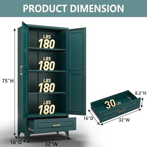 Polup 75" Metal Storage Cabinet, Tall Kitchen Pantry Cabinet with 1 Drawer - Image 3