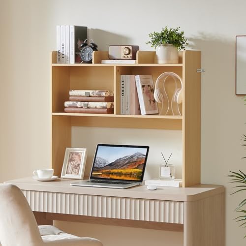 Nromant Desktop Bookshelf, Wooden Desk Storage Hutch with 5 Shelves, 3-Tier Desktop Display Organizer Rack for Office Home (Natural, 5 Shelves B) - Image 2