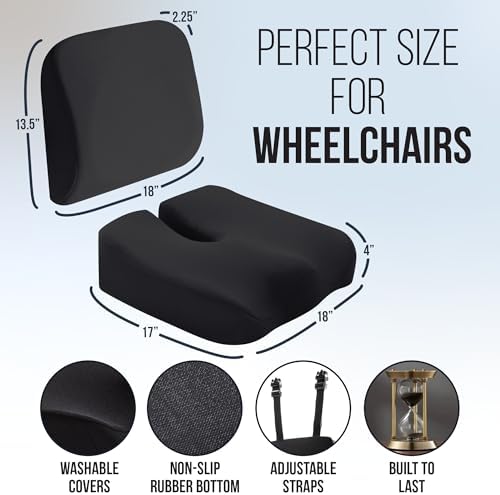 Elmara Doctor-Designed Wheelchair Seat Cushion Set – The Ultimate Comfort Solution – Thick Wheelchair Cushions Relieve Back & Sciatica Pain – Wheel Chair Cushions for Seniors, Wheelchair Pad (Black) - Image 6