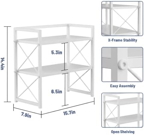 Adjustable Desktop Bookshelf, Metal Desk Shelf Organizer, White - Image 3