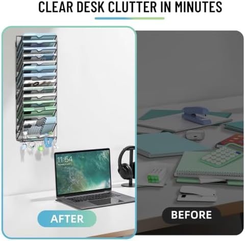 SUPEASY 15-Tier Wall File Organizer with Hooks, Wall Mounted Mail Organizer - Image 4