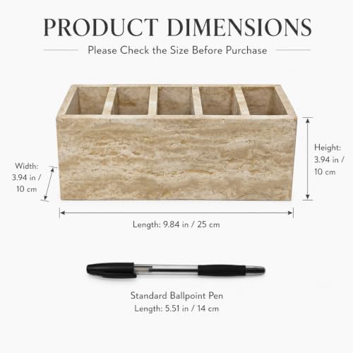Travertine Desk Organizer, 5-Compartment Pen & Brush Holder - Image 3