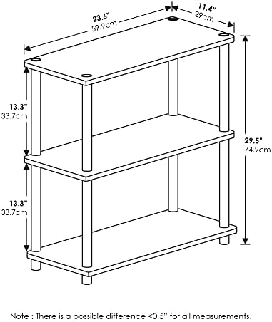 Furinno TURN-N-TUBE Storage Shelves, 3-Tier Book Shelf, Corner Shelf, Toolless Open Shelves, for Organization and Storage, Living Room, Garage, Home Office, Columbia Walnut - Image 2