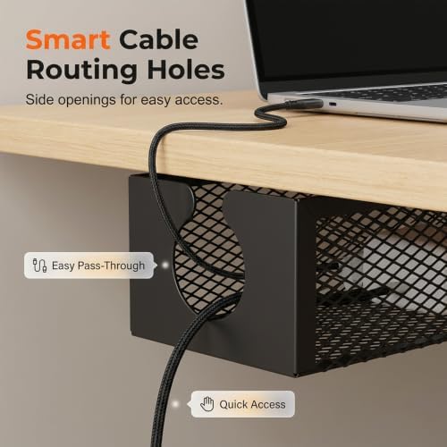 Under Desk Cable Management Tray, 2026 New Adjustable No Drill Cord Organizer with Clamp, Premium Cable Management Box for Home Office Standing Desk Wire Management (White a) - Image 5