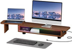 Artswish Dual Monitor Stand with Power Outlet, Brown Desk Monitor Riser by Artswish