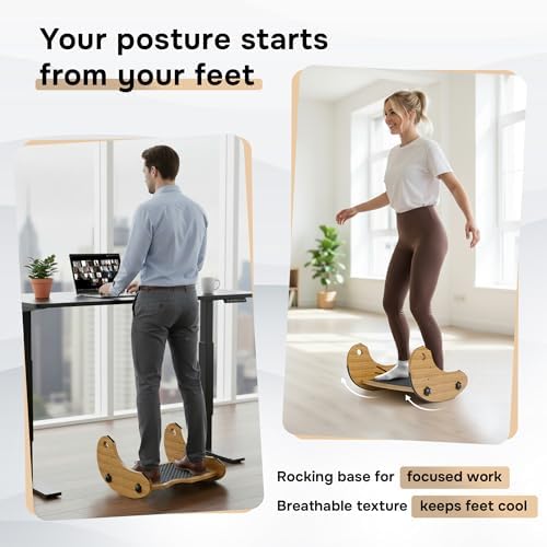 Bamboo Foot Rest for Under Desk at Work, Adjustable Foot Stool, 2-in-1 Reversible Rocking Footrest, Static Leg Rest, 16in Wide Surface, Non-Slip Breathable Pad, Home Office Ergonomic Support at Work - Image 2