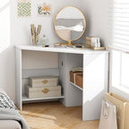 Tangkula White Corner Desk - 90 Degrees Triangle for Computer, Small Space, Bedroom, Makeup Vanity Desk with Storage Shelves & CPU Stand, Space Saving Writing Desk - Image 4