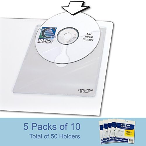 C-Line Self-Adhesive CD Holder, 5.33 X 5.66 Inches, Clear, 5 Packs of 10 Sheets, 50 Total (70568-5) (Pack of 5) - Image 3
