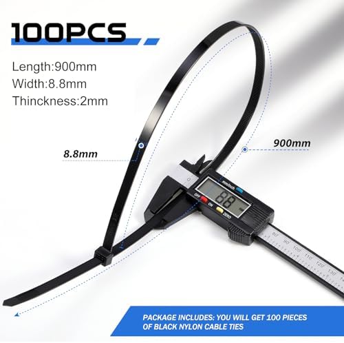 Nuanchu 100 Pcs 36 Inch Black Zip Ties Heavy Duty Cable Ties - Image 2