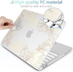 MEEgoodo 4-in-1 Printed Case for MacBook Neo 13 inch 2026 Release Model A3404, Laptop Hard Shell Cases with Keyboard Skin & Screen Protector & Webcam Covers, Drawn Golden Floral - Image 4