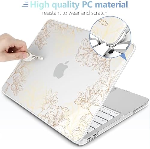 MEEgoodo 4-in-1 Printed Case for MacBook Neo 13 inch 2026 Release Model A3404, Laptop Hard Shell Cases with Keyboard Skin & Screen Protector & Webcam Covers, Drawn Golden Floral - Image 4