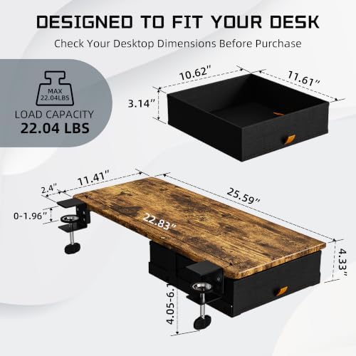 ETHU Desk Extender Tray with Storage Drawer, 25.6x11.4, Walnut - Image 4