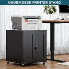 Large Printer Stand with Storage and Lock, 3D Heavy-Duty Printer Cabinet, Printer Table for Home Office with Doors and Adjustable Shelves, for Office Copier and Fax Machine, Black - Image 2