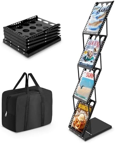 4-Pocket Foldable Magazine & Brochure Display Rack, Portable Literature Stand for Office, Trade Shows and Exhibitions, with Carrying Bag (Black) by XIDIHF