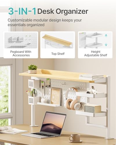 PEGZONE Clamp on Desk Shelf, 44" Desktop Shelving System, White - Image 4