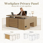 63 Inches L Shaped Standing Desk, Executive Electric Adjustable Desk with Storage Drawers and File Cabinet, AC/USB, 1.18" Thiken Desktop and Privacy Panel for Home Office, Natural Oak - Image 6