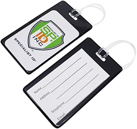 Bulk 100 Pack - Bright Backpack ID Luggage Tags for Student Identification Cards - School Name Badge Holder for Backpacks - Business Card Size with Clear Insert Window by Specialist ID(Black) by SpecialistID