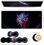 Keyboard Mouse Pad Set, Extended Gaming Mouse Pad+Ergonomics Keyboard Wrist Rest Support, Memory Foam, Easy Typing Pain Relief, 4Pcs XL Ultra Thick Desk Mat,Angry Dragon - Image 6