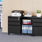 MIIIKO 3 Drawer File Cabinet with Lock, Metal Lateral Rolling Printer Stand Office Storage Filing Cabinets for Home Office,A4, Letter,File Folders(Black) - Image 6