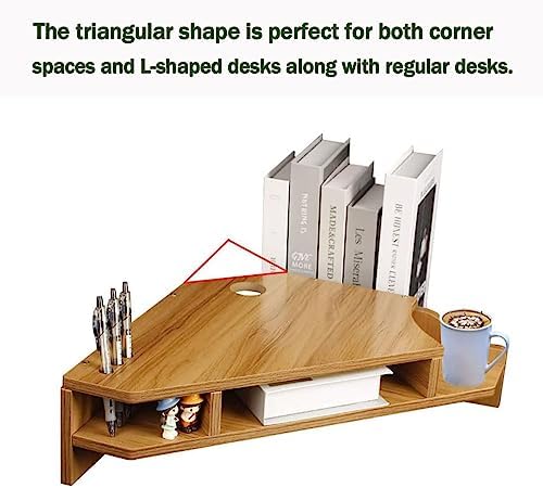 Triangle Monitor Stand Riser,Cut Triangle Save Space Desktop Corner,Desktop corner shelf with drawers wooden computer stand with storage laptop risers office organization. (No drawer) - Image 5