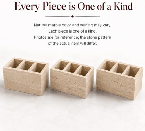 Travertine Desk Organizer, 3 Compartment Pencil Holder - Image 2