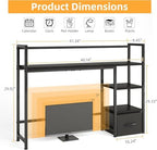 Desk Shelf with Drawer, 41.3" Desktop Organizer Shelf, Desk Hutch for Computer Monitor Max 32", 3 Tier Desktop Display Rack, Wooden Desk Top Bookshelf Storage Rack for Home Office Dorm, Black - Image 3