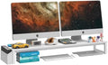 LAND·VOI Dual Monitor Stand Riser,41.5'' Long Monitor Stand for 2 Monitors, Wood and Steel Computer Monitor Stand, Desktop Oraganizer with Pen Holder, Monitor Riser for Desk Computer,Laptop,TV, White by LAND%C2%B7VOI